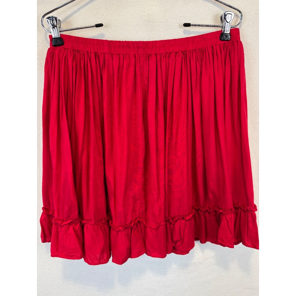 Cactus Flower Skirt Red Mini Ruffle Hem Rayon Elastic Waist 3005 Made in USA